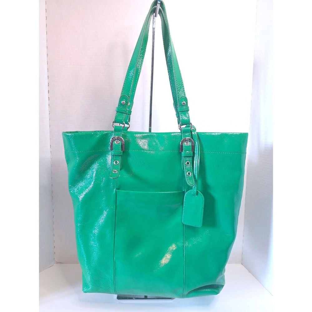 Badgley‎ Mischka Patent Leather Tote Emerald Green Shoulder Bag Silver Hardware